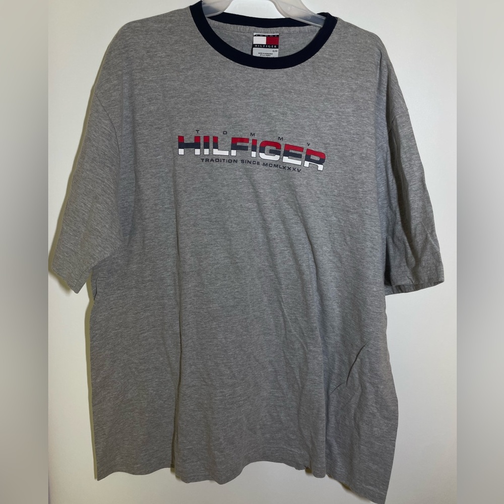 Vintage Tommy Hilfiger Shirt Mens XL Spellout Tradition Since MCMLXXXV Logo 90s
